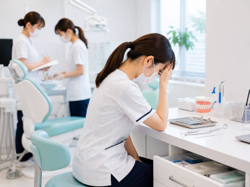 不安を抱える新人歯科衛生士の様子